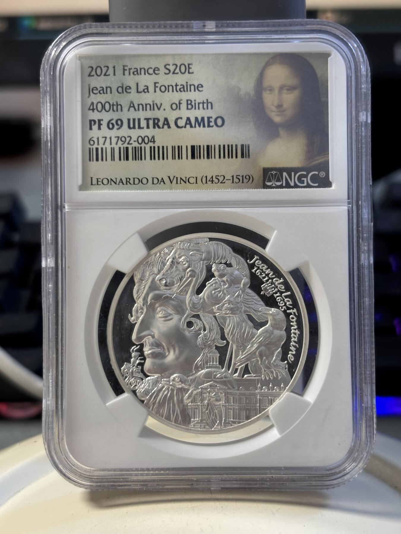 第194期拍卖 法国2021年文学家封丹诞辰400周年银币NGC-PF69，999银，发行3000枚