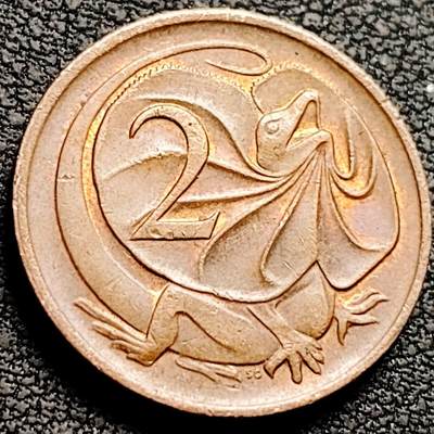 泉币菌-第210场-拍品多 请提前出价 - 原铜光极美 1981年 英属澳大利亚2分铜币 伞蜥蜴斗篷蜥 21.5mm