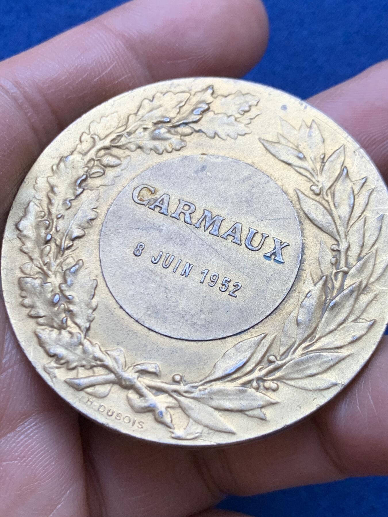 《竞宝斋》第470场 周日，周一，周二 3场连拍 （全场包邮）欢迎送拍 法国工商业女神镀金银章 63.2克 50.1mm 丰饶角1银标