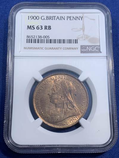 《竞宝斋》第470场 周日，周一，周二 3场连拍 （全场包邮）欢迎送拍 - NGC MS63RB 英国1900年维多利亚1便士铜币