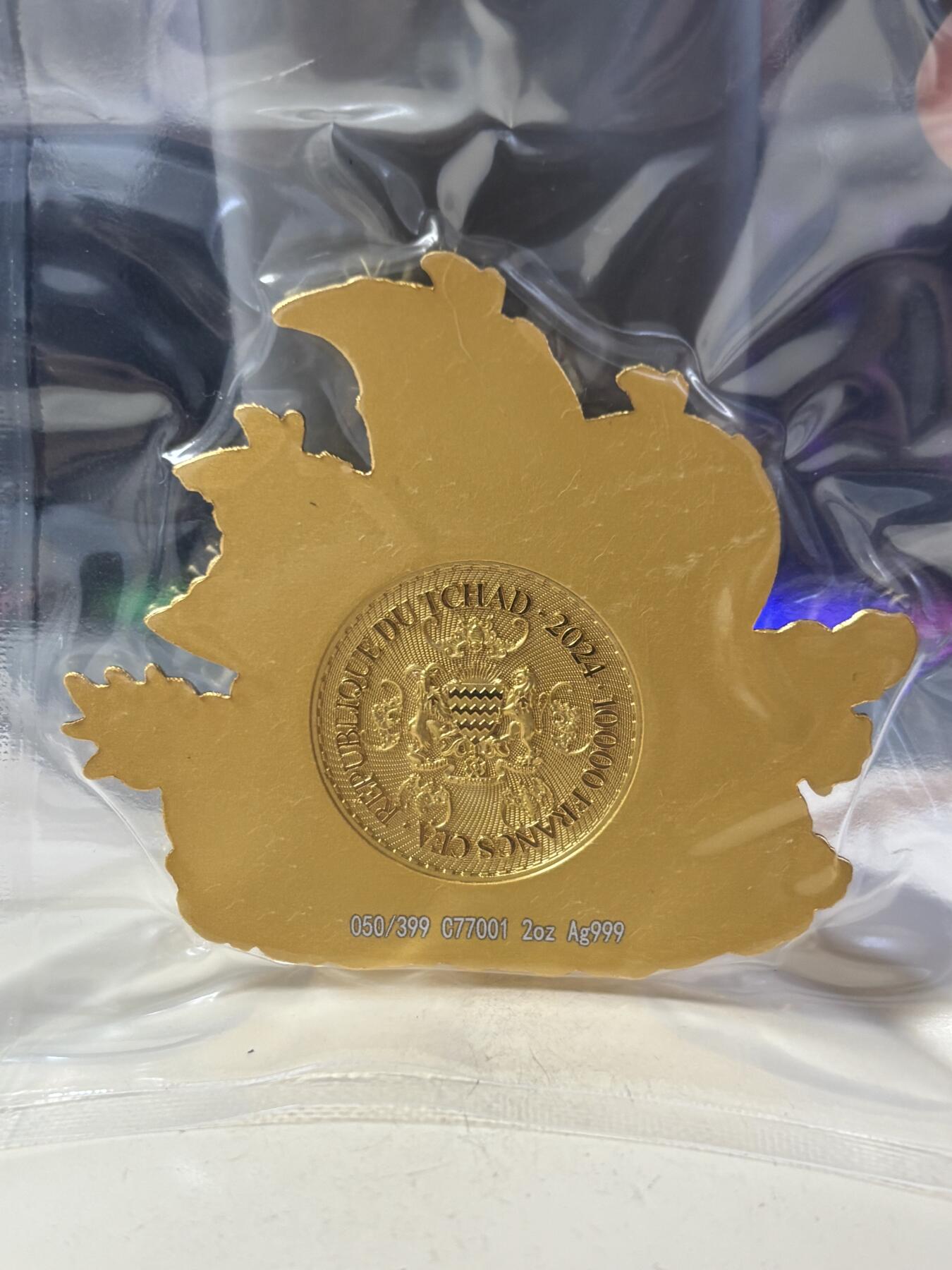 第194期拍卖 乍得2024年一帆风顺2盎司异形镀金纪念银币，9999银，发行399枚