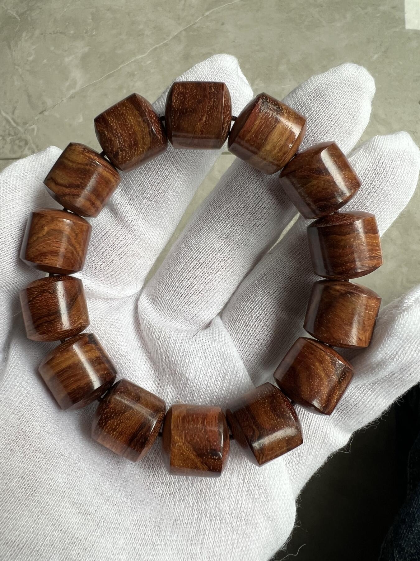 零元拍：海南黄花梨虎皮纹桶珠手串：15MM