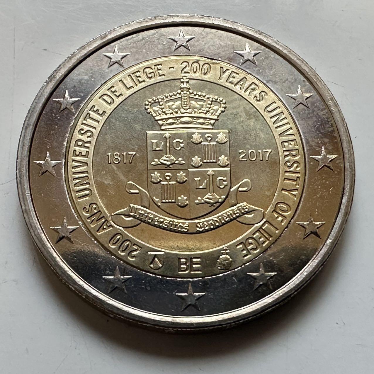 🌹外币初藏🌹🐯2026年第29场   欧元纪念币 接代拍 比利时 2017年 列日大学建校200周年 2欧元双色纪念币