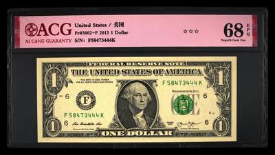 200多张爱藏和PMG一起出，不单出，总价放在最后 - 2013年美国1元 冠军分68分三星