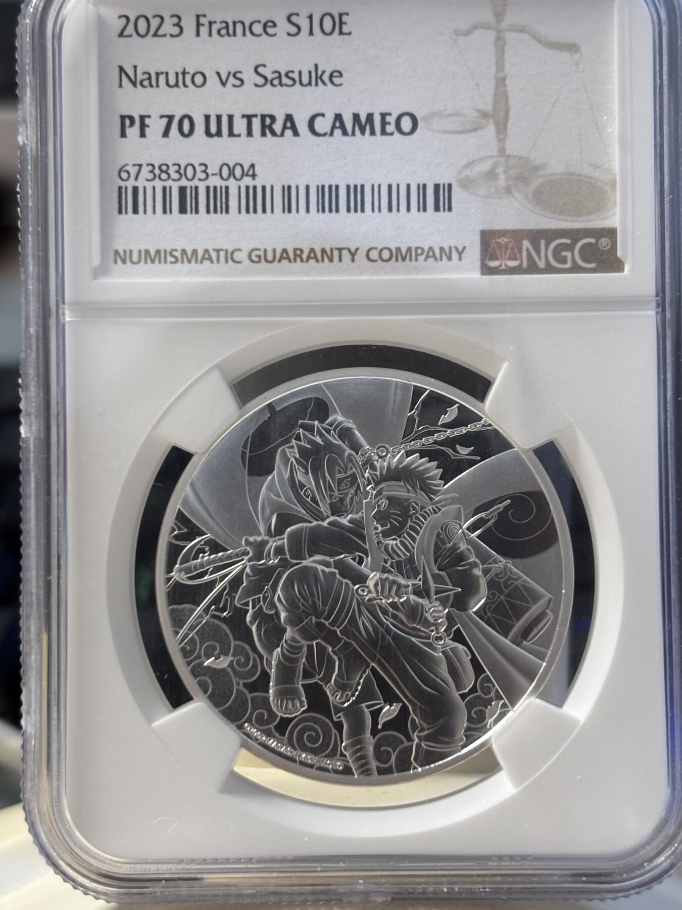 第194期拍卖 法国2023年卡通片火影忍者10欧纪念银币NGC-PF70，999银，22.2克，发行5000枚