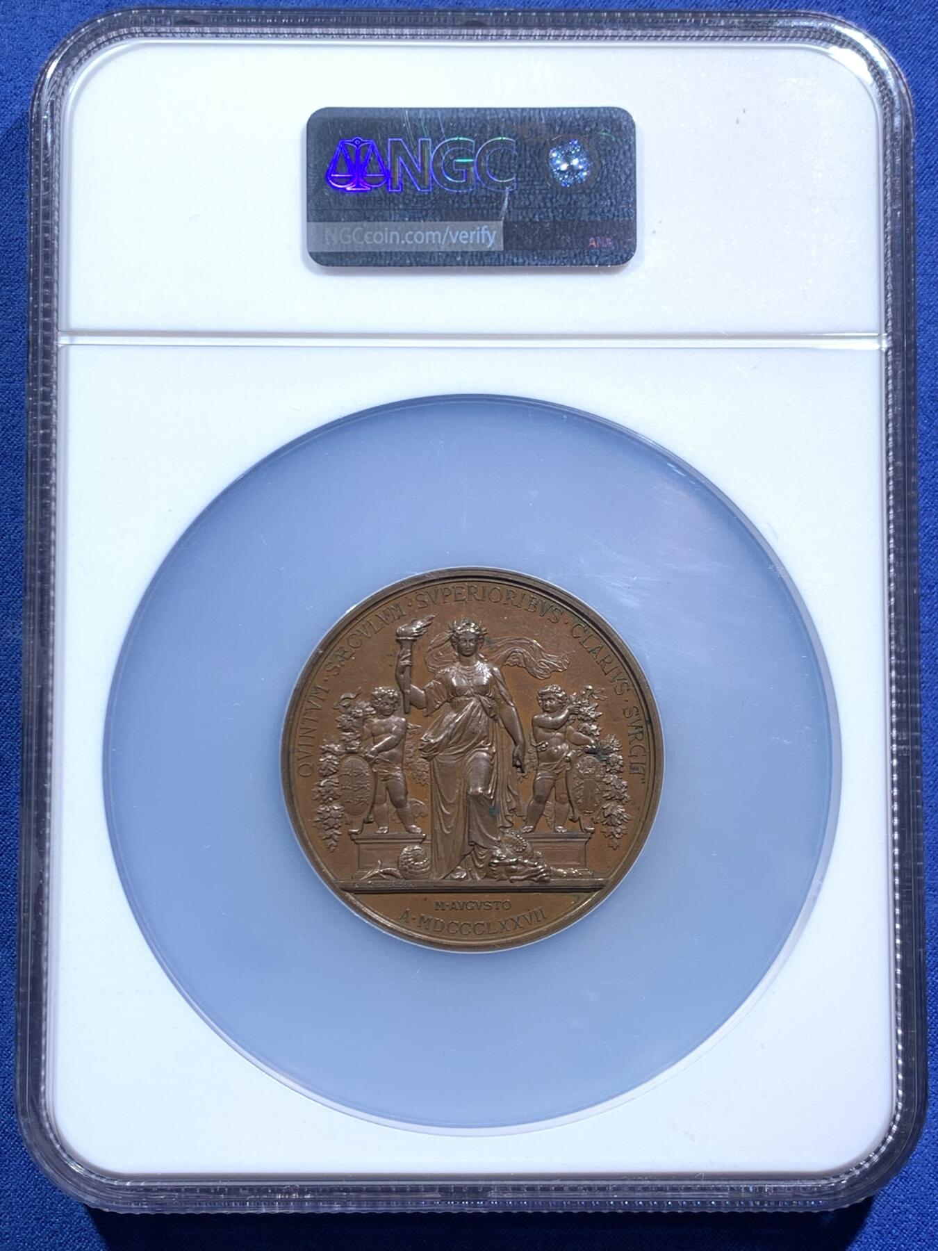 《竞宝斋》第470场 周日，周一，周二 3场连拍 （全场包邮）欢迎送拍 NGC MS62BN 德国 1877 符腾堡王国 图宾根大学建校400周年 大铜章 加厚加大盒