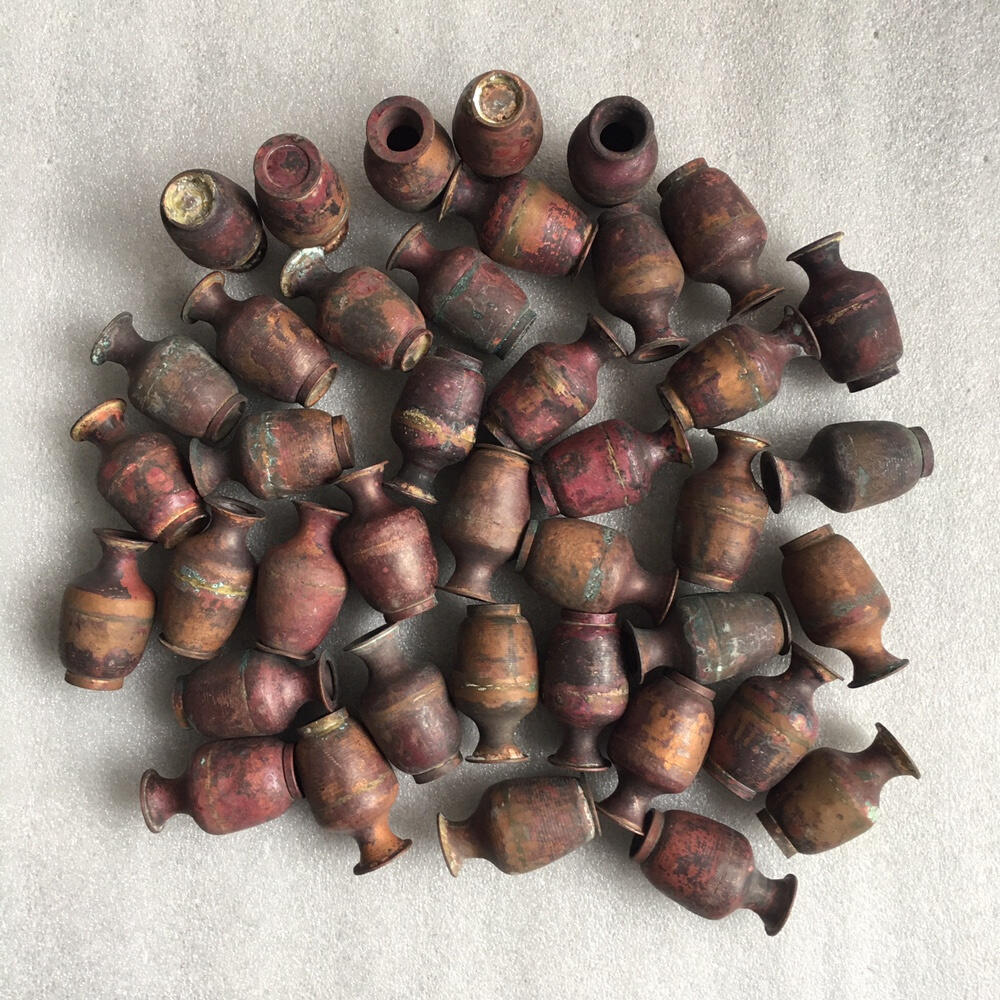        02c出口创汇时期紫铜小花瓶1对2个真品如图老铜器旧藏文玩艺术收藏