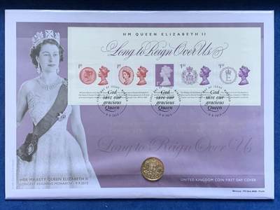 《竞宝斋》第470场 周日，周一，周二 3场连拍 （全场包邮）欢迎送拍 - 2015年英国在位时间最长君主1英镑邮币封首日封