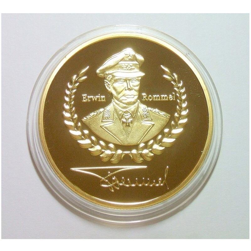 德国沙漠之狐隆美尔+鹰徽 高浮雕精制大镀金章 40MM