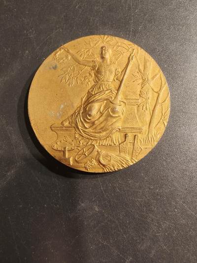 老王徽章第187期 - 法国玛丽安娜农业主题镀金大铜章    大师路易波特作品    直径43mm     重量43g