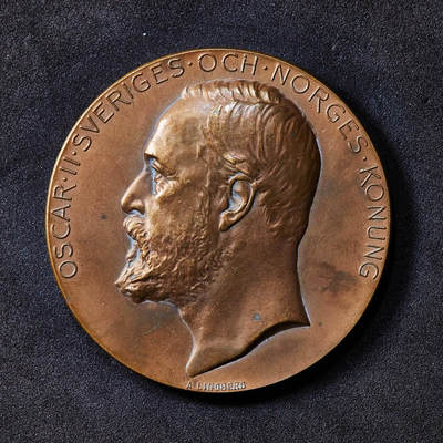 【俄甄集藏】2026年(049)03-18星期三 晚 19:30 全场包邮 - 瑞典1901年奥斯卡二世头像纪念耶夫勒全国农业大会召开大铜章，直径：50mm，重量：61克，名家林德伯格作品