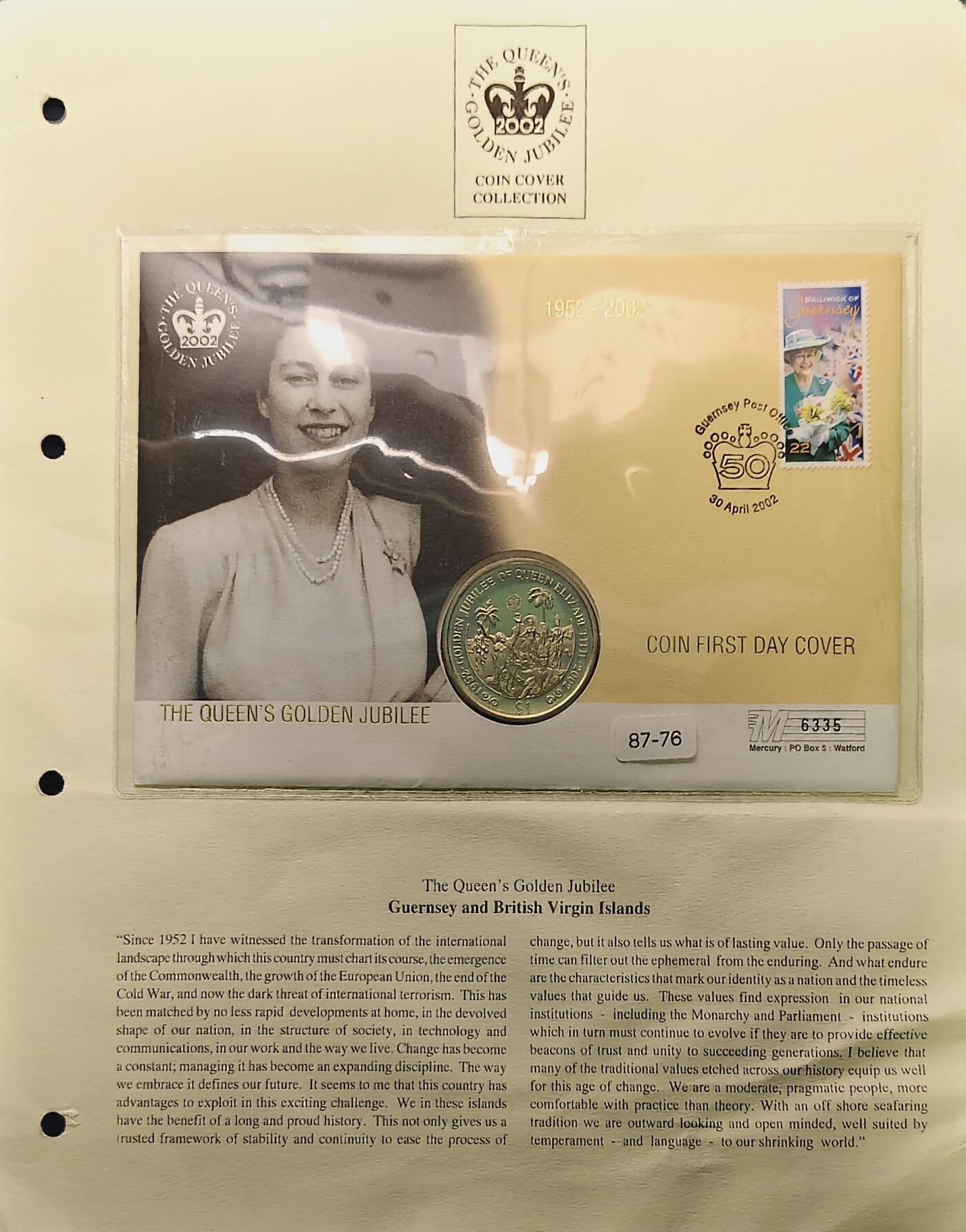 【全场包邮】纯粹捡漏拍513场 【邮币封】英属维尔京群岛2002年1元女王登基50周年克朗型纪念邮币封