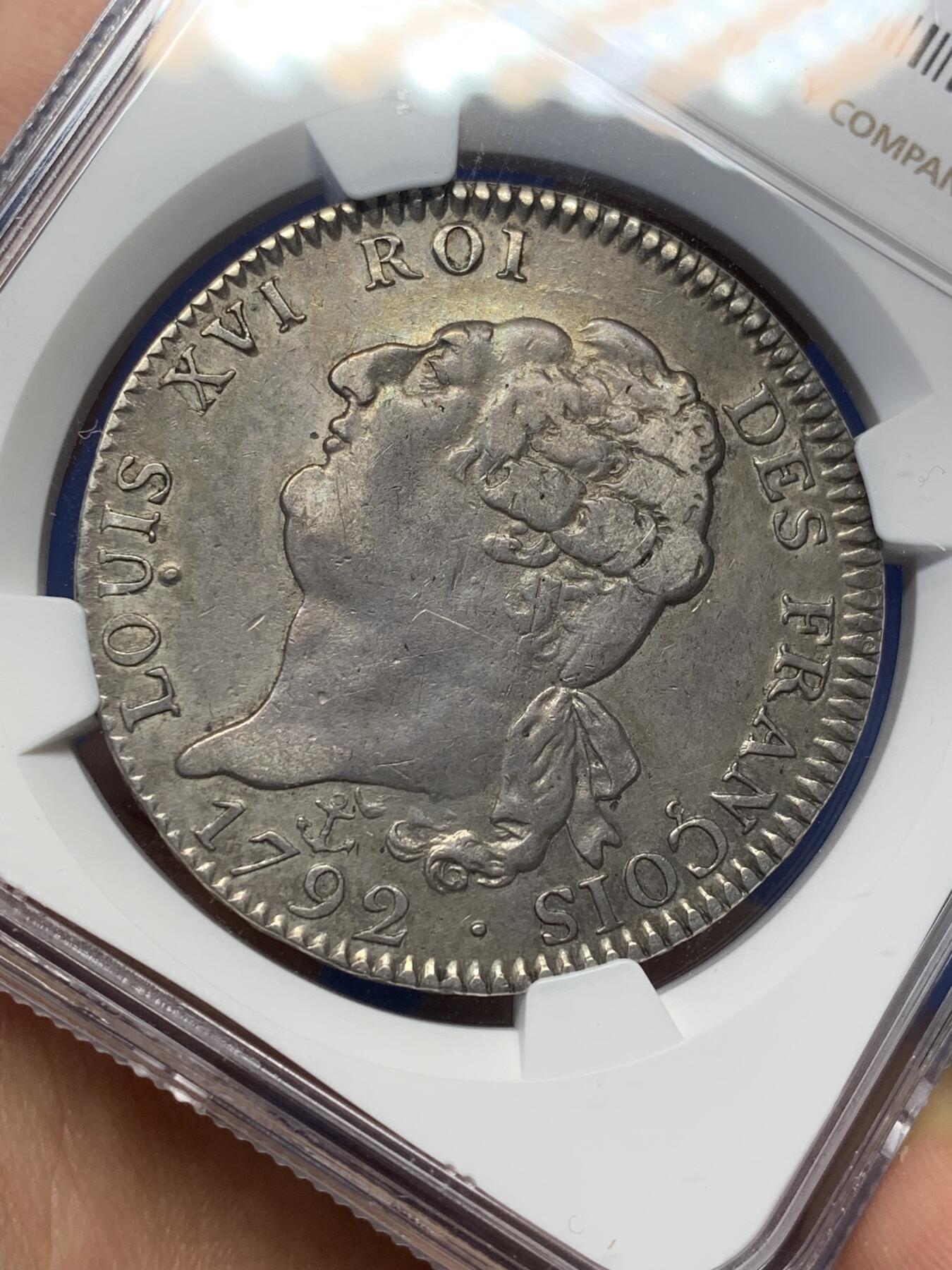 《竞宝斋》第470场 周日，周一，周二 3场连拍 （全场包邮）欢迎送拍 NGC AUD 法国1792年天使埃居大银币