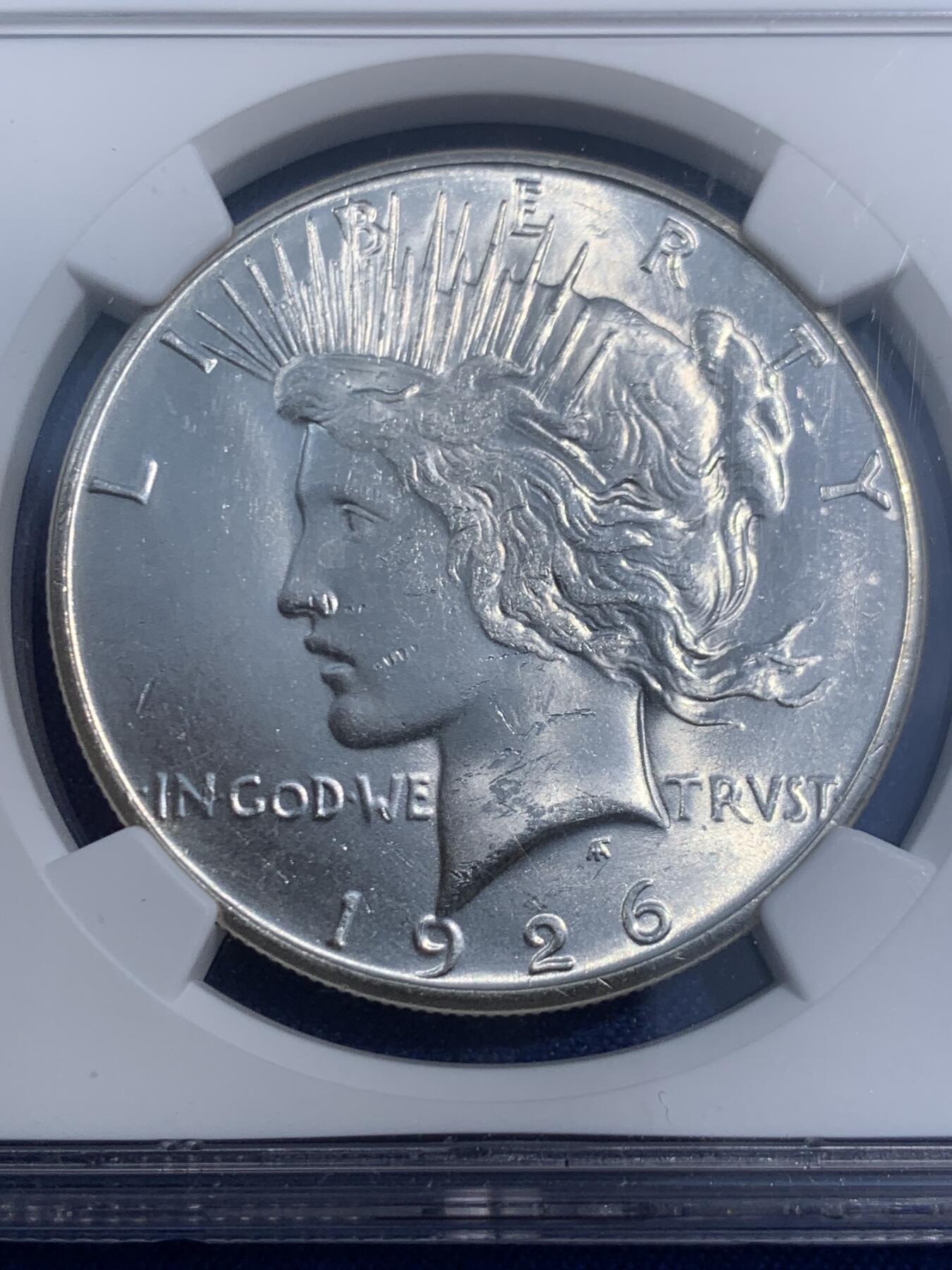 《竞宝斋》第470场 周日，周一，周二 3场连拍 （全场包邮）欢迎送拍 NGC MS63 美国 1926 S 和平银元 少见年份版别 转光犀利 打制精细 值得收藏