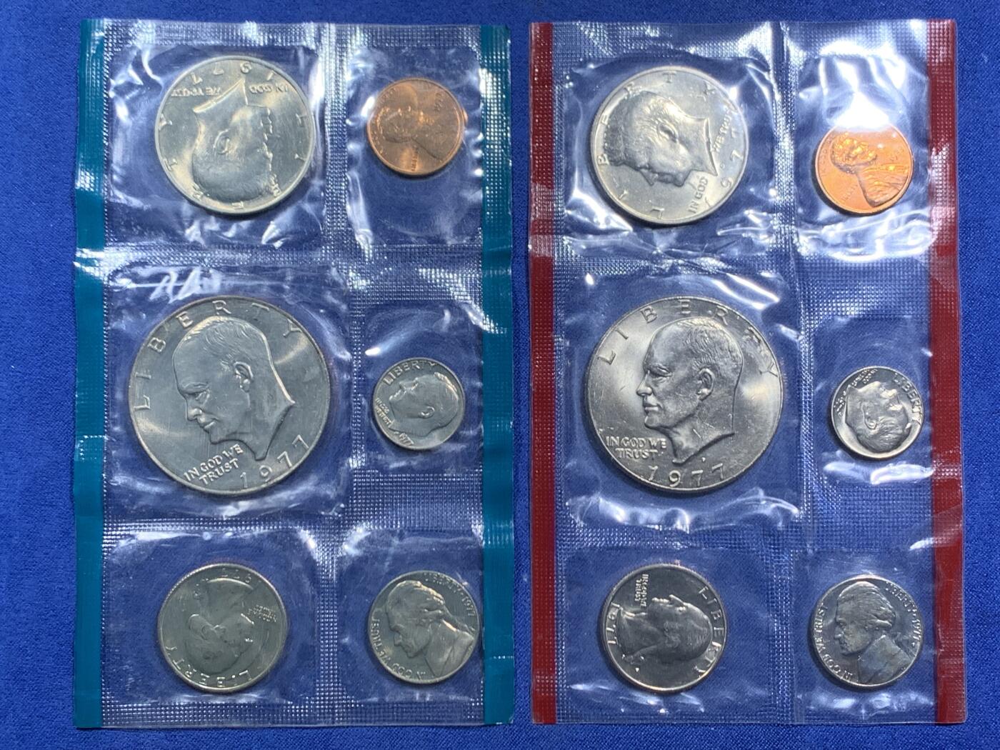 《竞宝斋》第470场 周日，周一，周二 3场连拍 （全场包邮）欢迎送拍 两套一组 美国1977年六枚装套币