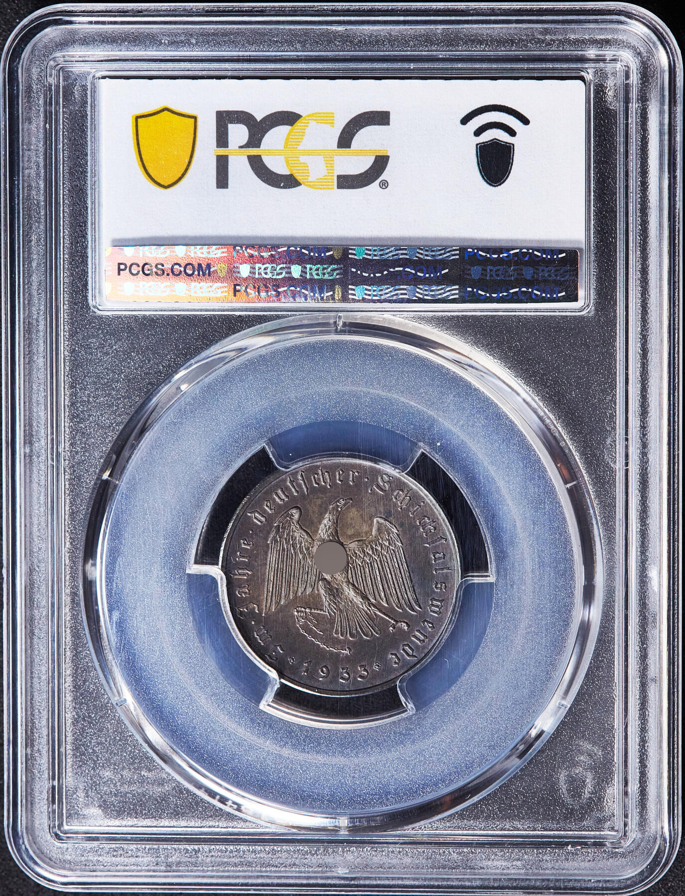 【俄甄集藏】2026年(049)03-18星期三 晚 19:30 全场包邮 德国第三帝国1933年总理执政纪念锁链鹰小版银章，PCGS SP63，原味酱彩老包浆，稀有22mm直径小版，冠军分数，原图联系客服或官网查询