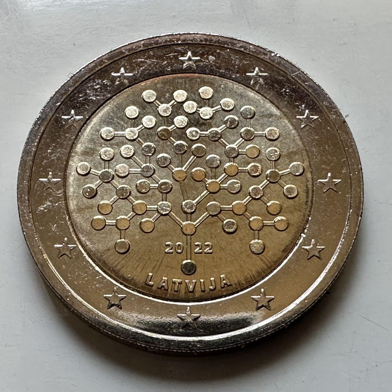 🌹外币初藏🌹🐯2026年第29场   欧元纪念币 接代拍 拉脱维亚 2022年 学术独立100周年 2欧元双色纪念币
