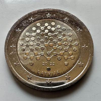 🌹外币初藏🌹🐯2026年第29场   欧元纪念币 接代拍 - 拉脱维亚 2022年 学术独立100周年 2欧元双色纪念币