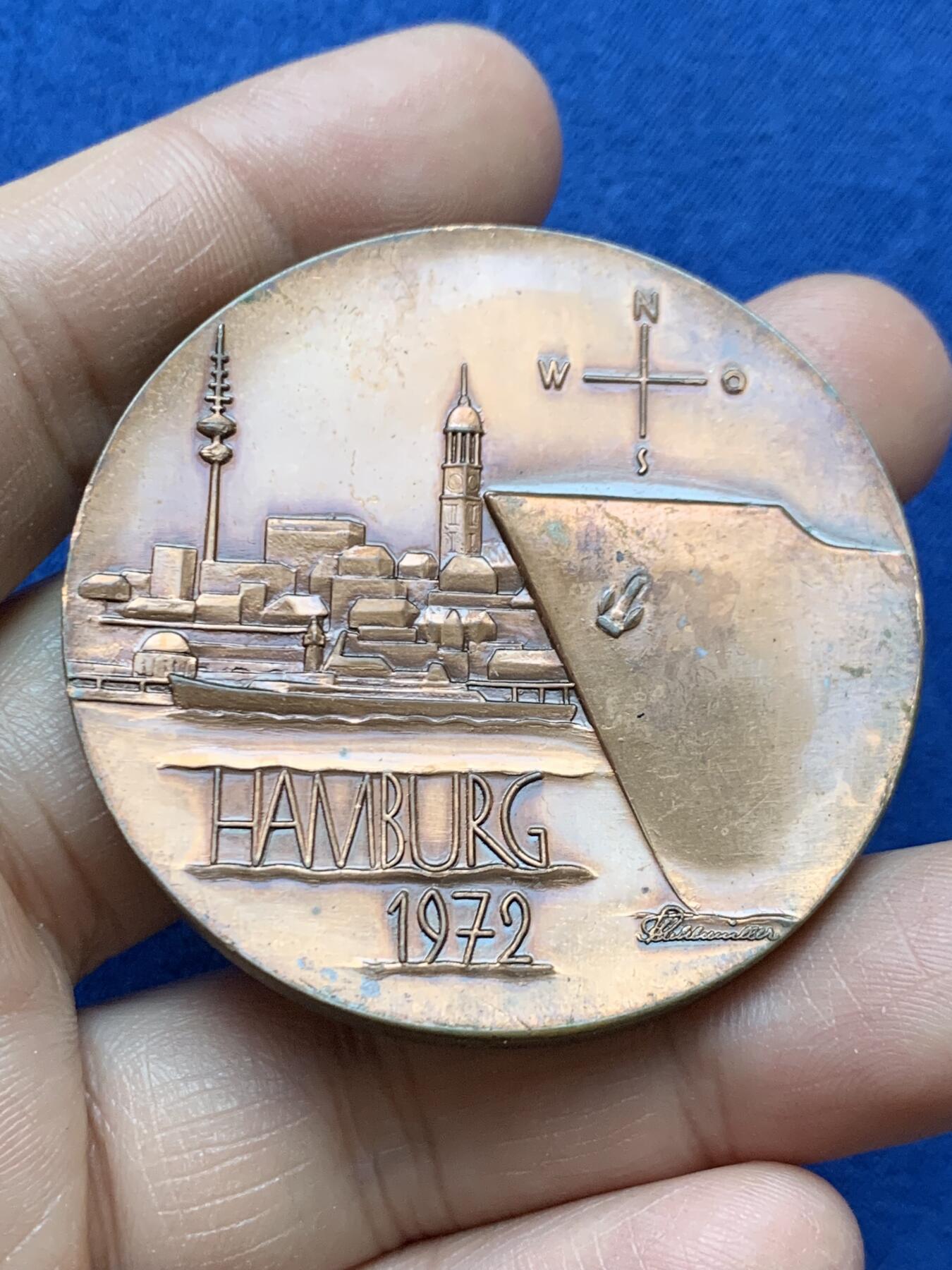 《竞宝斋》第470场 周日，周一，周二 3场连拍 （全场包邮）欢迎送拍 1972年德国汉堡城市纪念铜章 F. Stuhlmüller 作 50.8克 49.9mm