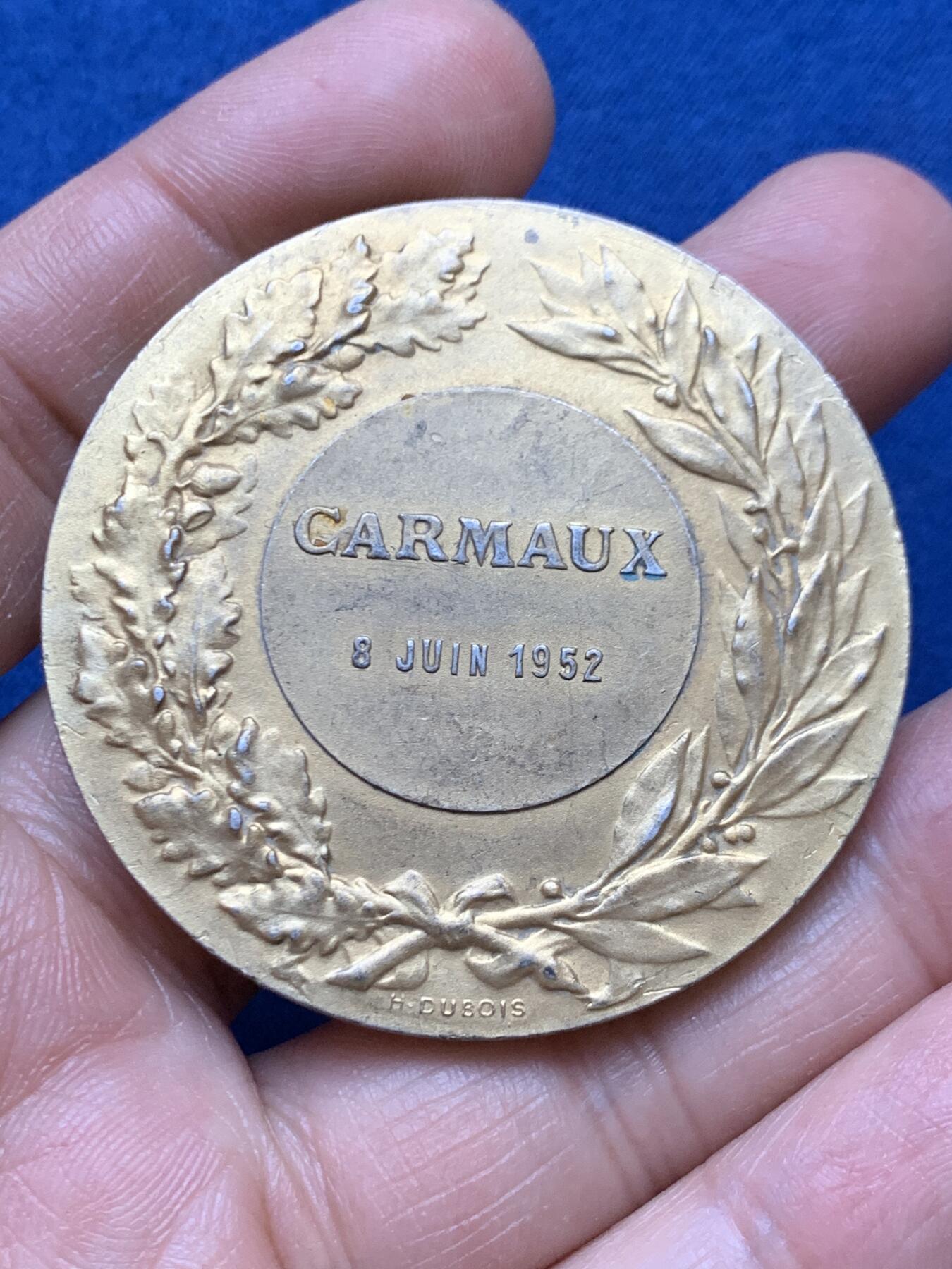 《竞宝斋》第470场 周日，周一，周二 3场连拍 （全场包邮）欢迎送拍 法国工商业女神镀金银章 63.2克 50.1mm 丰饶角1银标