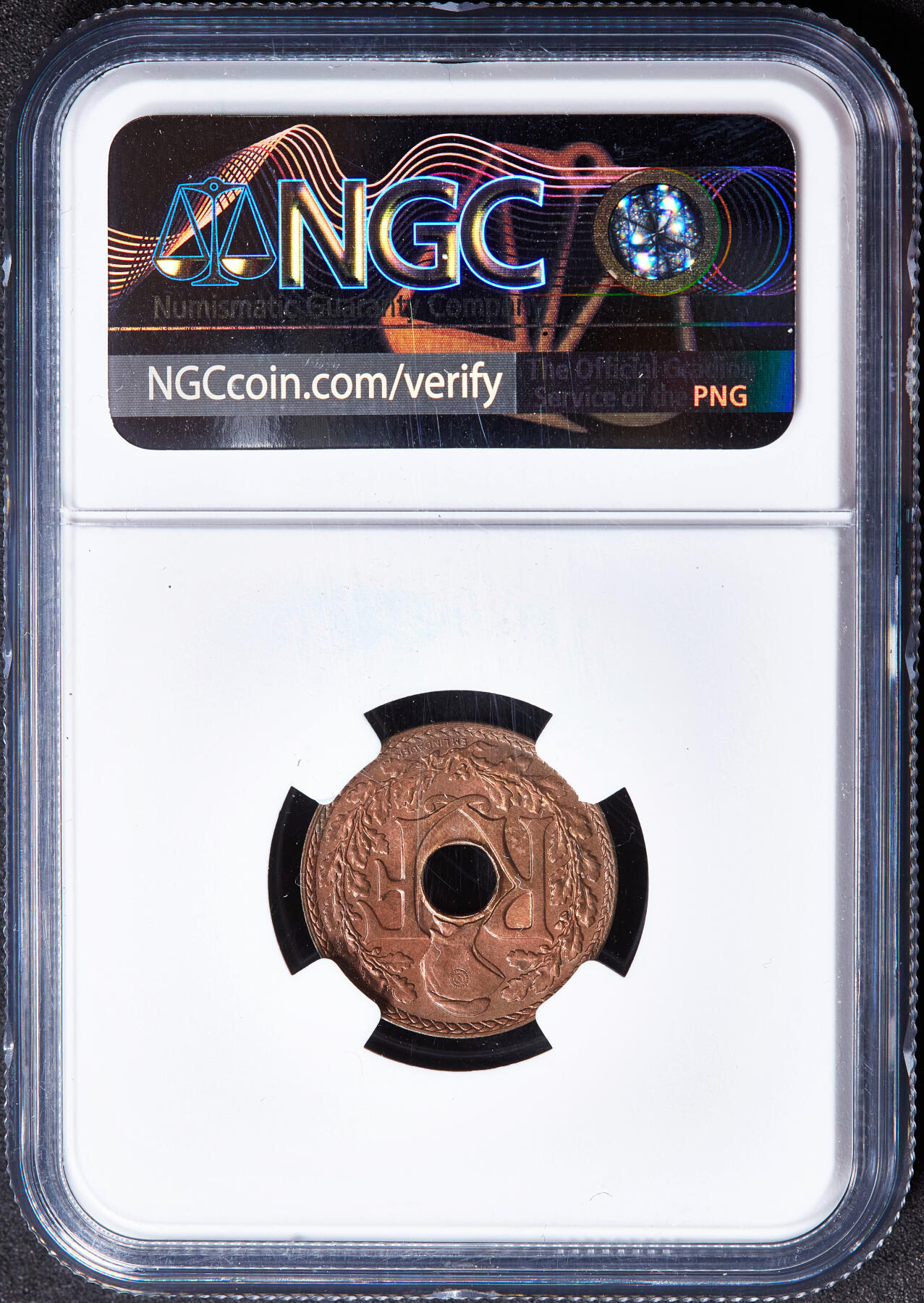 【俄甄集藏】2026年(049)03-18星期三 晚 19:30 全场包邮 法属印度支那1936年中孔1/2分铜币，NGC MS65RB，原铜光转品相，顶级状态