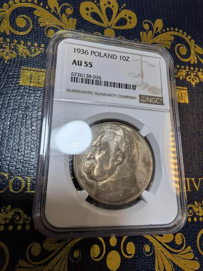 长老汇马年精选第九场拍卖 - 1936波兰毕苏斯基10兹罗提银币，NGC AU55，NGC官网60分200美金