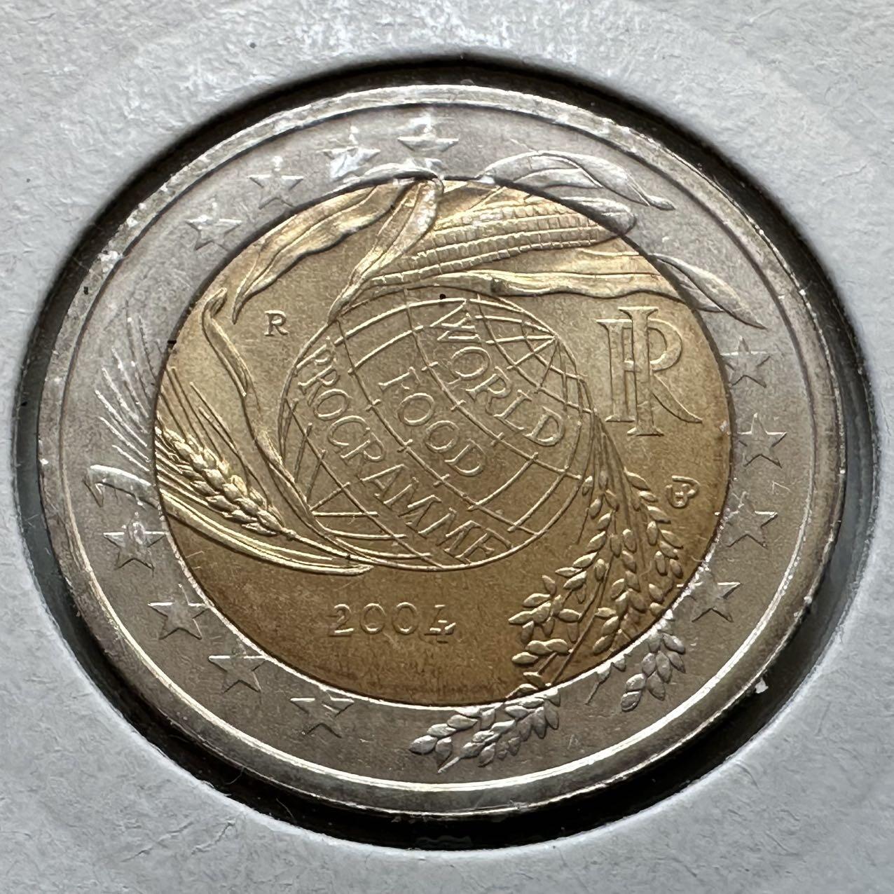 🌹外币初藏🌹🐯2026年第29场   欧元纪念币 接代拍 意大利 2004年 世界粮食计划署 2欧元双色纪念币