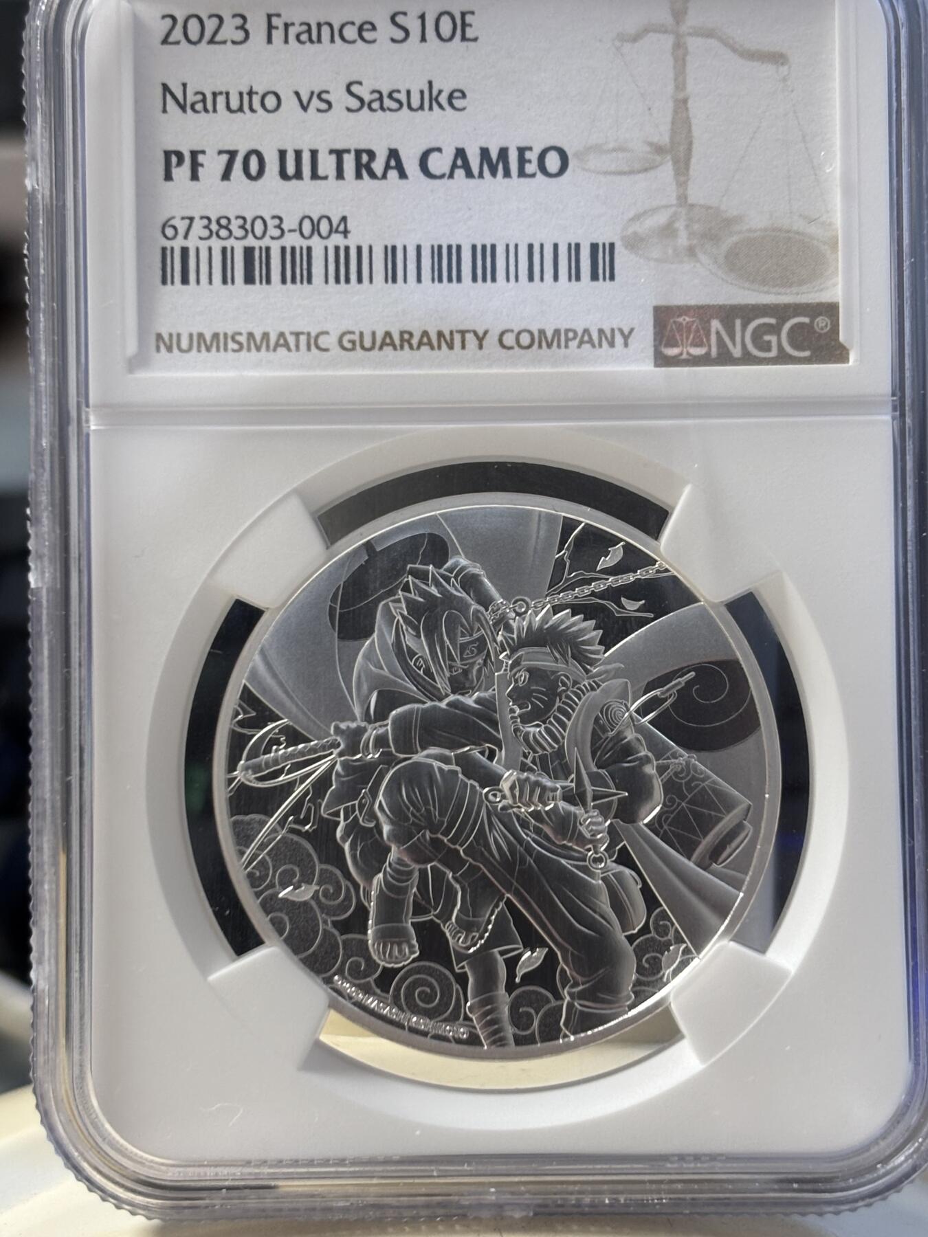 第194期拍卖 法国2023年卡通片火影忍者10欧纪念银币NGC-PF70，999银，22.2克，发行5000枚