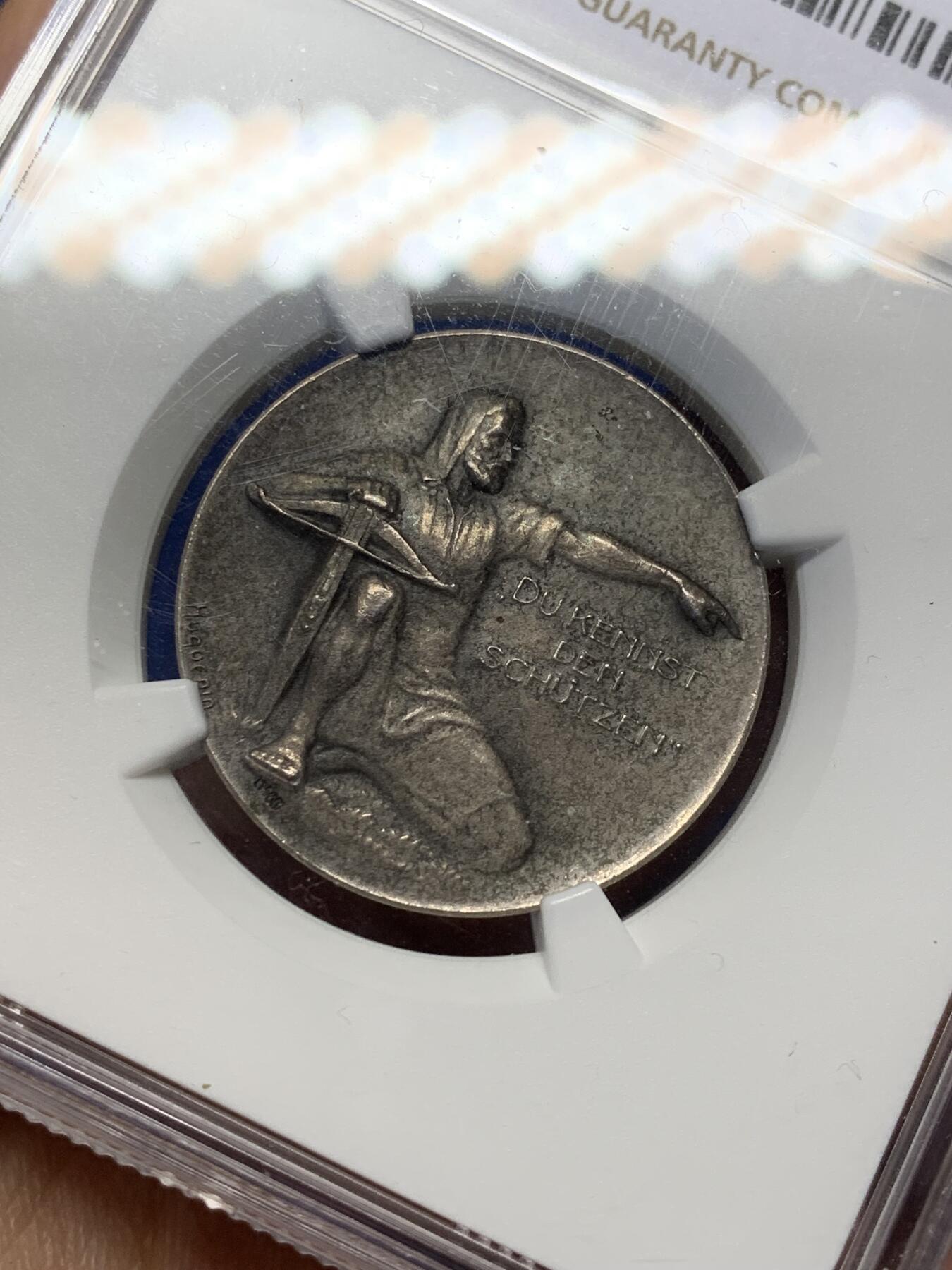 《竞宝斋》第470场 周日，周一，周二 3场连拍 （全场包邮）欢迎送拍 NGC MS64 瑞士1924年阿尔高州阿劳射击节银章 磨砂质感 鹰徽细腻 整体包浆搭配图案映衬出十足朦胧感