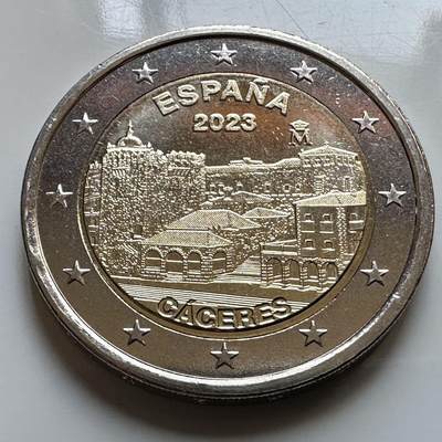 🌹外币初藏🌹🐯2026年第29场   欧元纪念币 接代拍 - 西班牙 2023年 卡塞雷斯古城 2欧元双色纪念币