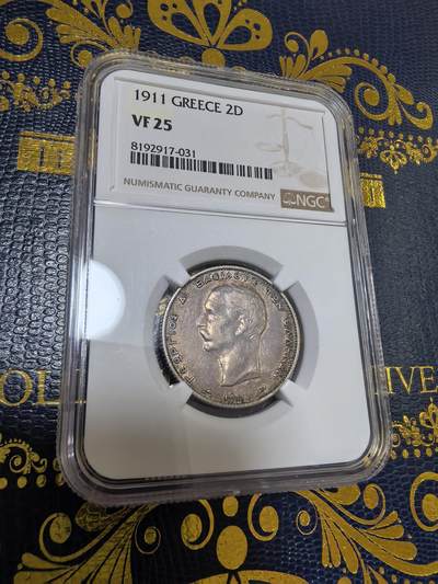 长老汇马年精选第九场拍卖 - 1911希腊乔治一世2德拉克马硬币，NGC VF25，出分不易