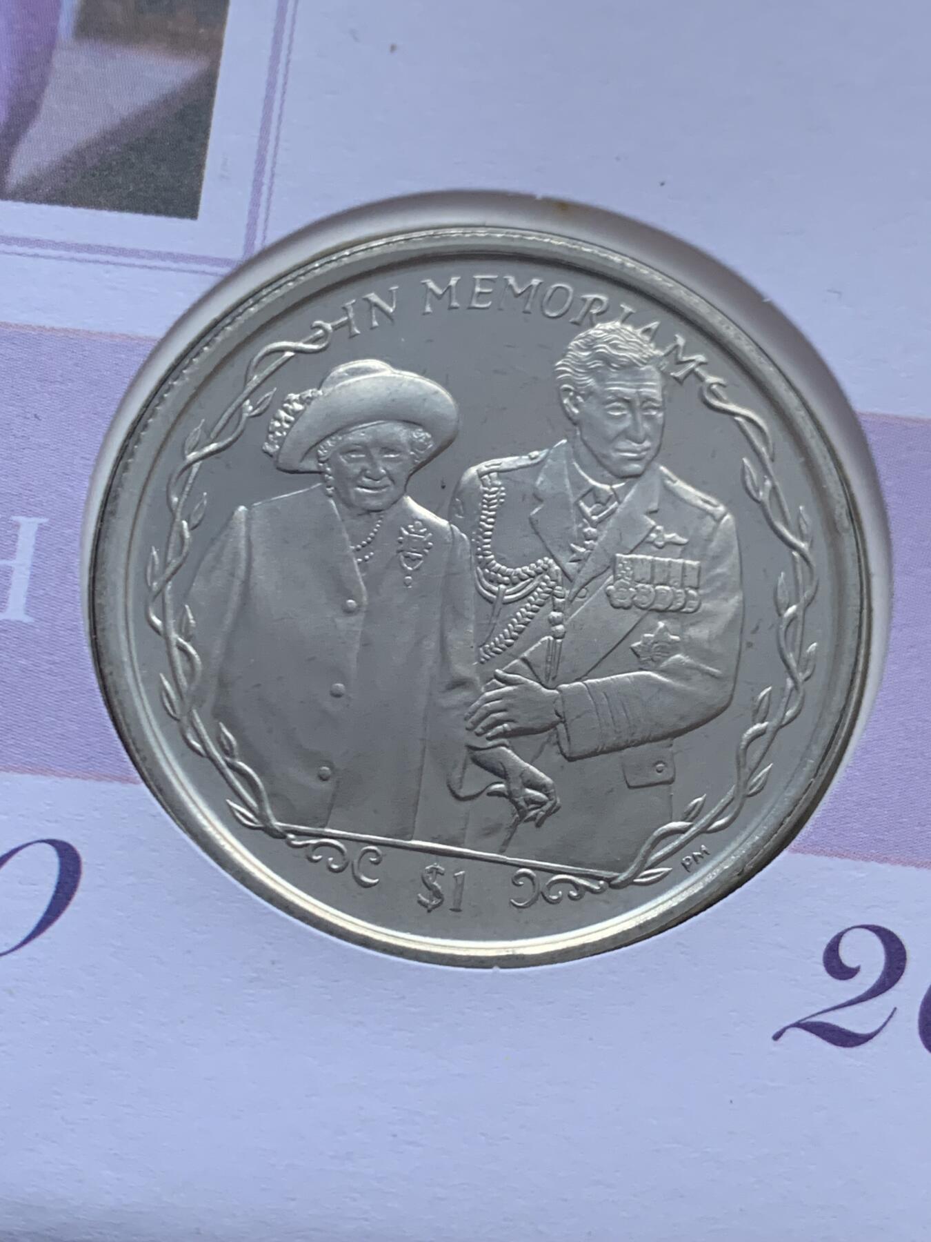 《竞宝斋》第470场 周日，周一，周二 3场连拍 （全场包邮）欢迎送拍 英属维京群岛2002年女王母亲逝世1元纪念币，邮币首日封编号0573