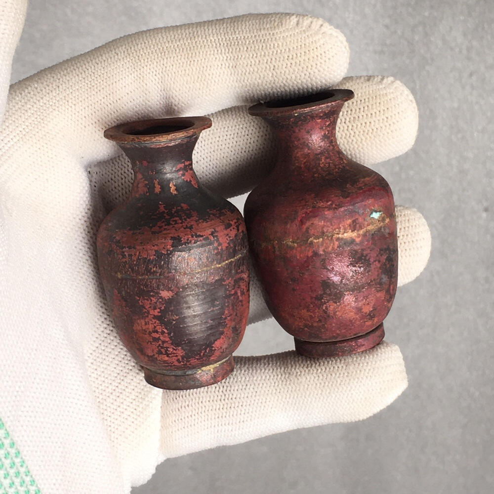        02c出口创汇时期紫铜小花瓶1对2个真品如图老铜器旧藏文玩艺术收藏