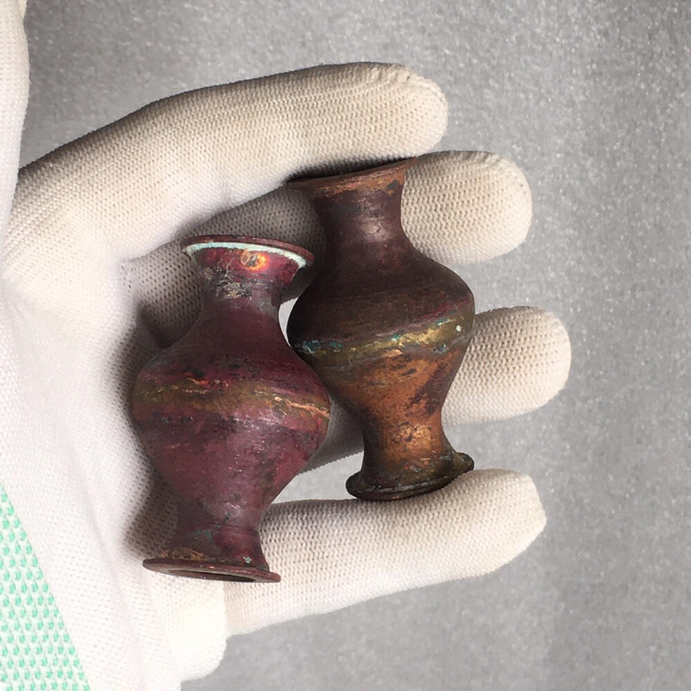       01c出口创汇时期紫铜小花瓶1对2个真品如图老铜器旧藏文玩艺术收藏