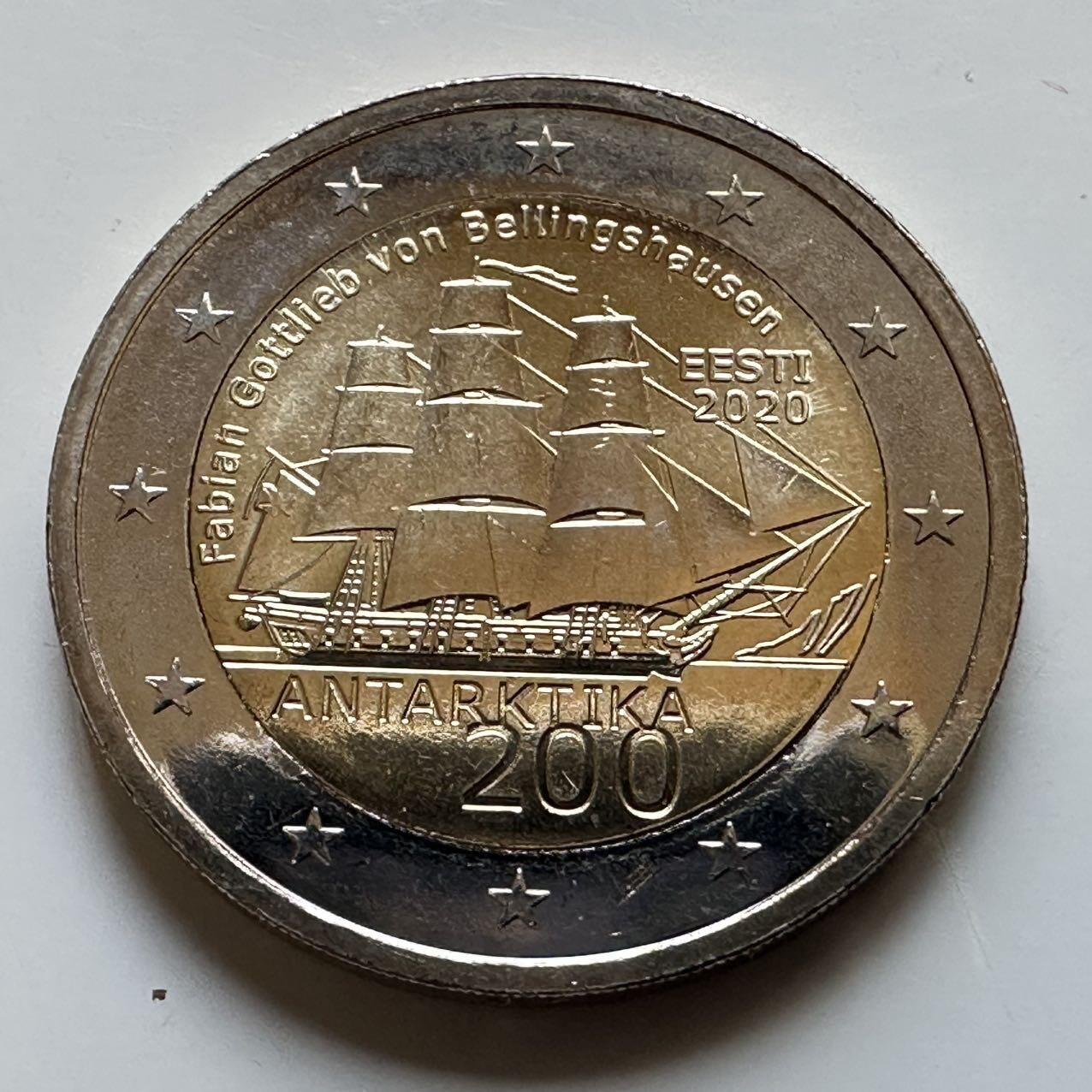 🌹外币初藏🌹🐯2026年第29场   欧元纪念币 接代拍 爱沙尼亚 2020年 别林斯高晋发现南极洲200周年 2欧元双色纪念币