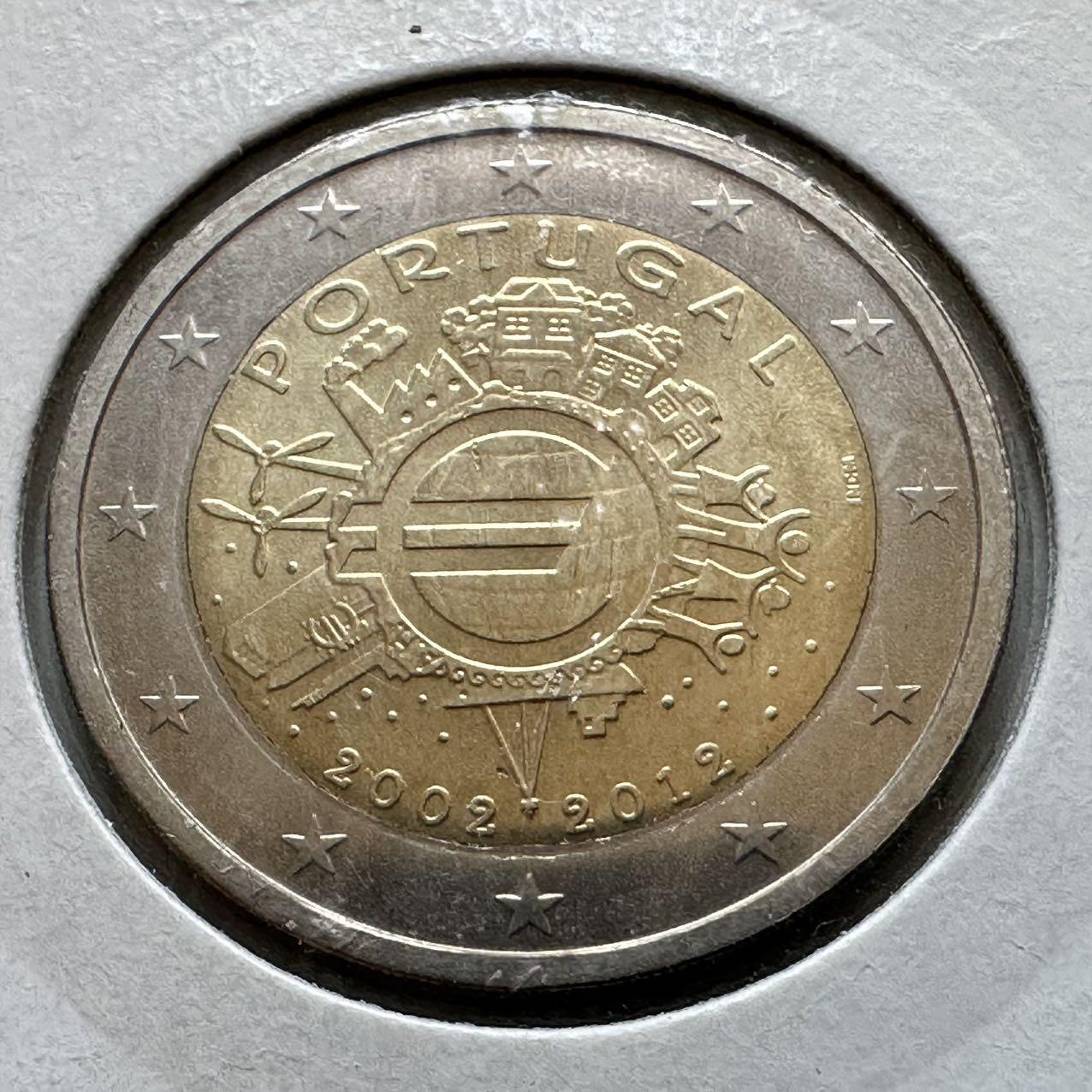 🌹外币初藏🌹🐯2026年第29场   欧元纪念币 接代拍 葡萄牙 2012年 欧元流通10周年 2欧元双色纪念币