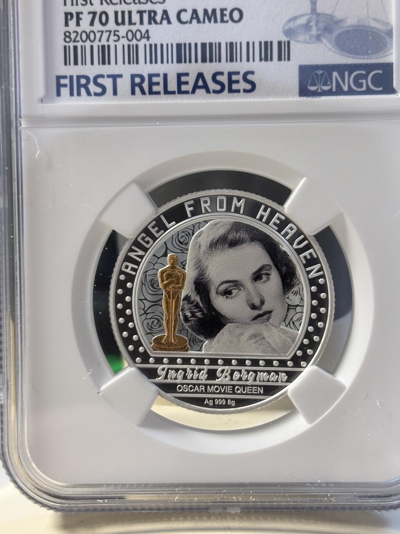 第194期拍卖 喀麦隆2024年电影明星英格丽褒曼彩银币NGC-PF70首，999银，8克，发行300枚
