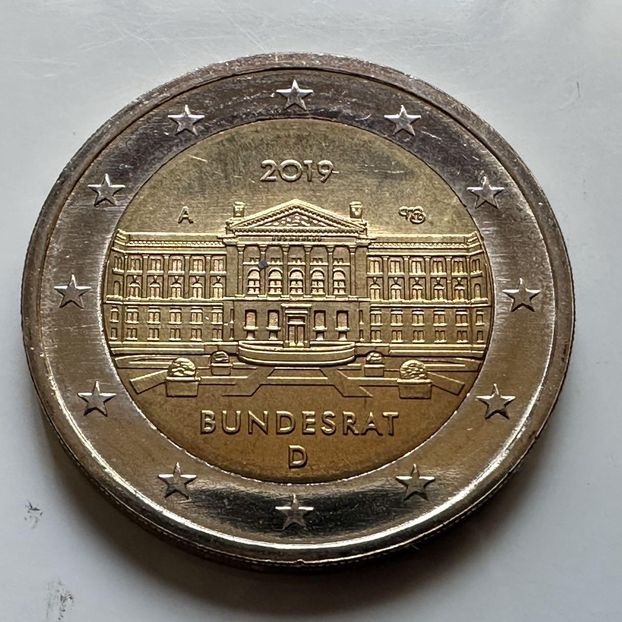 🌹外币初藏🌹🐯2026年第29场   欧元纪念币 接代拍 德国 2019年 联邦参议院成立70周年 2欧元双色纪念币
