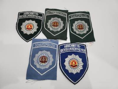 南水社第3次拍卖 春季专场 - 东德人民警察臂章原品刺绣5枚（- 治安警察- 企业安保- 分区代表- 人民警察 交通警察