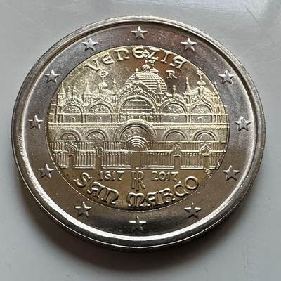 🌹外币初藏🌹🐯2026年第29场   欧元纪念币 接代拍 - 意大利 2017年 威尼斯圣马可大教堂重建400周年 2欧元双色纪念币