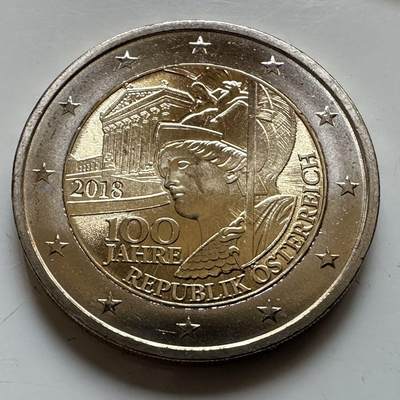 🌹外币初藏🌹🐯2026年第29场   欧元纪念币 接代拍 - 奥地利 2018年 共和国成立100周年 2欧元双色纪念币