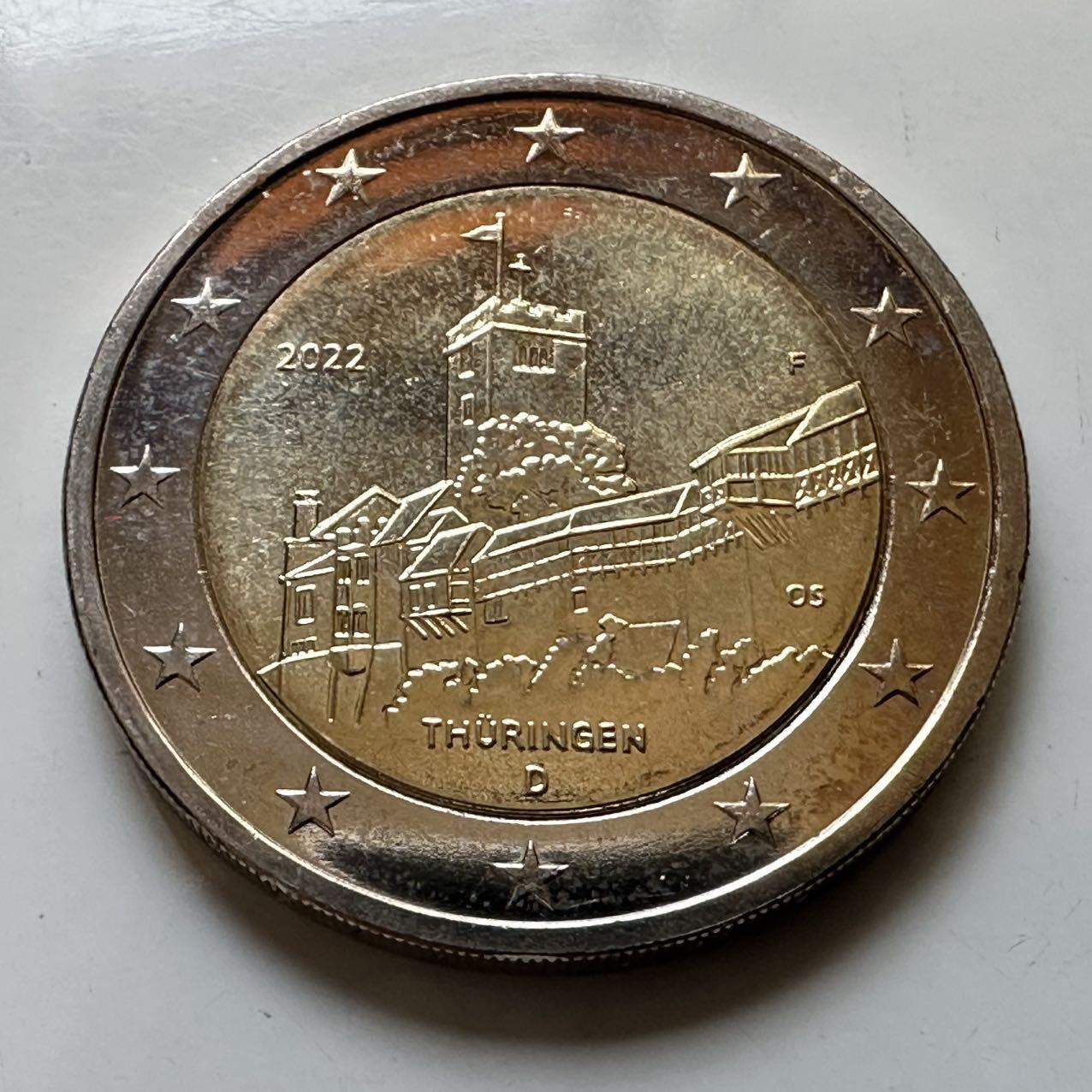 🌹外币初藏🌹🐯2026年第29场   欧元纪念币 接代拍 德国 2022年 图林根州 2欧元双色纪念币