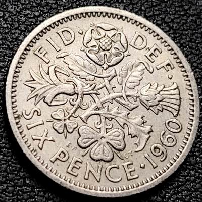 泉币菌-第210场-拍品多 请提前出价 - 美品 1960年 英国6便士硬币 爱情幸运币 19.3mm 