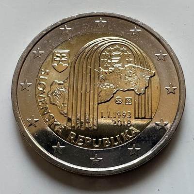 🌹外币初藏🌹🐯2026年第29场   欧元纪念币 接代拍 - 斯洛伐克 2018年 独立25周年 2欧元双色纪念币