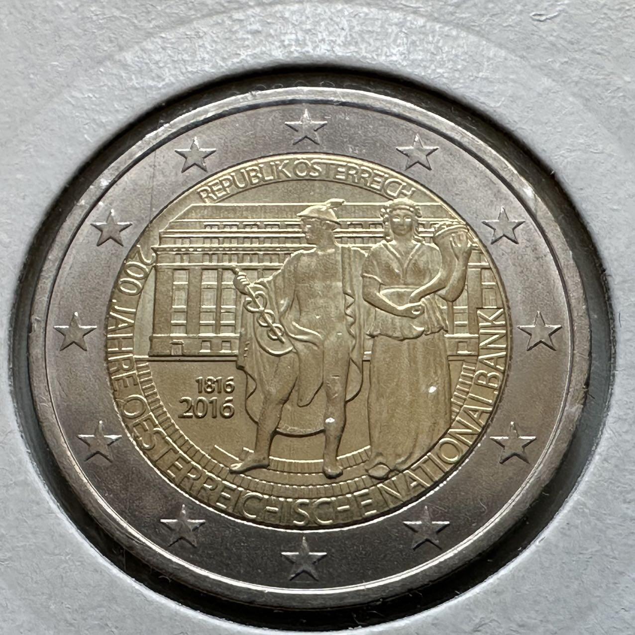 🌹外币初藏🌹🐯2026年第29场   欧元纪念币 接代拍 奥地利 2016年 国家银行成立200周年 2欧元双色纪念币