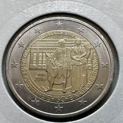 🌹外币初藏🌹🐯2026年第29场   欧元纪念币 接代拍 - 奥地利 2016年 国家银行成立200周年 2欧元双色纪念币