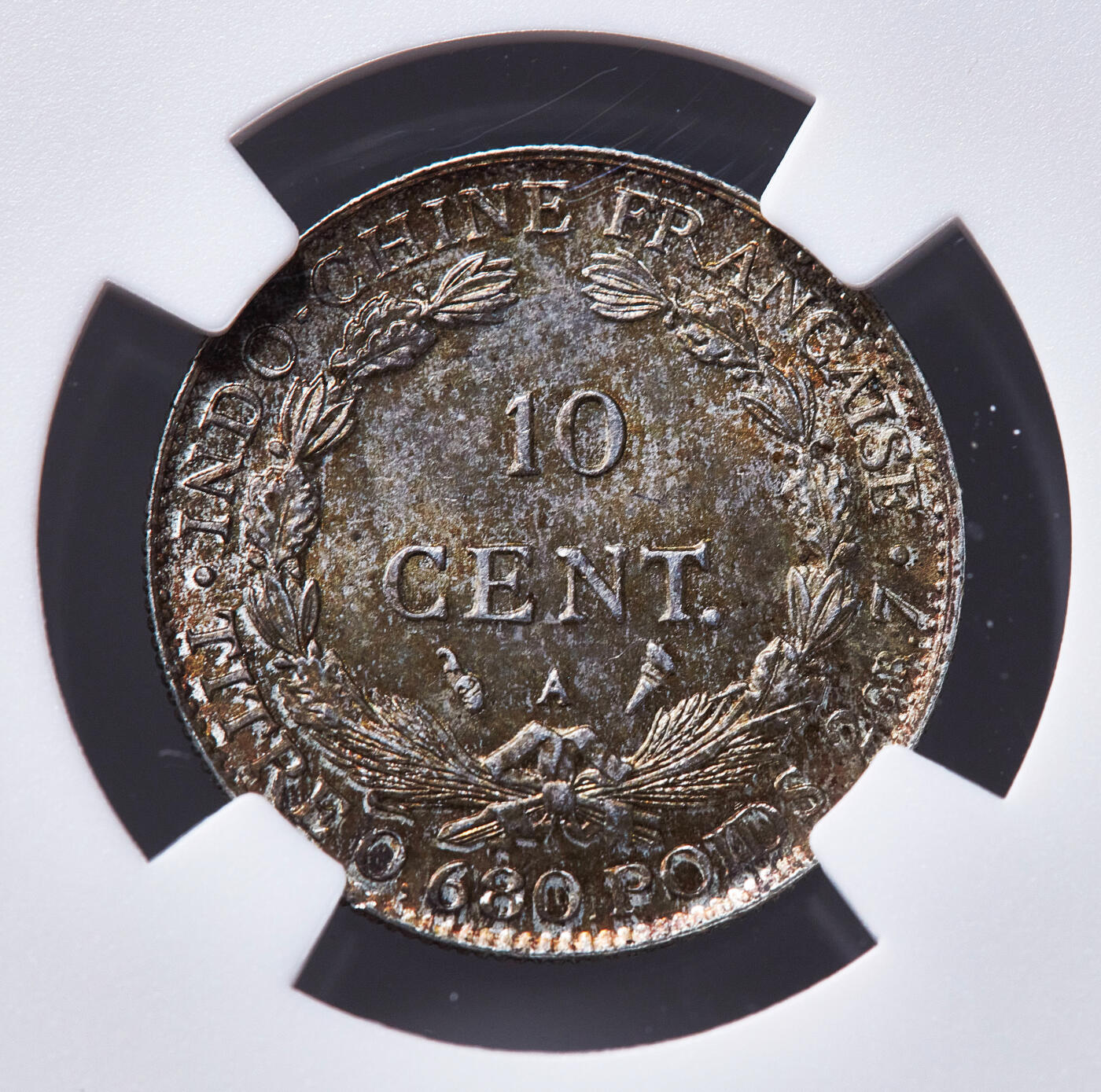 【俄甄集藏】2026年(049)03-18星期三 晚 19:30 全场包邮 法属印度支那1929年A版坐洋10分银币，NGC MS65，五彩包浆，转光品相，少见年份