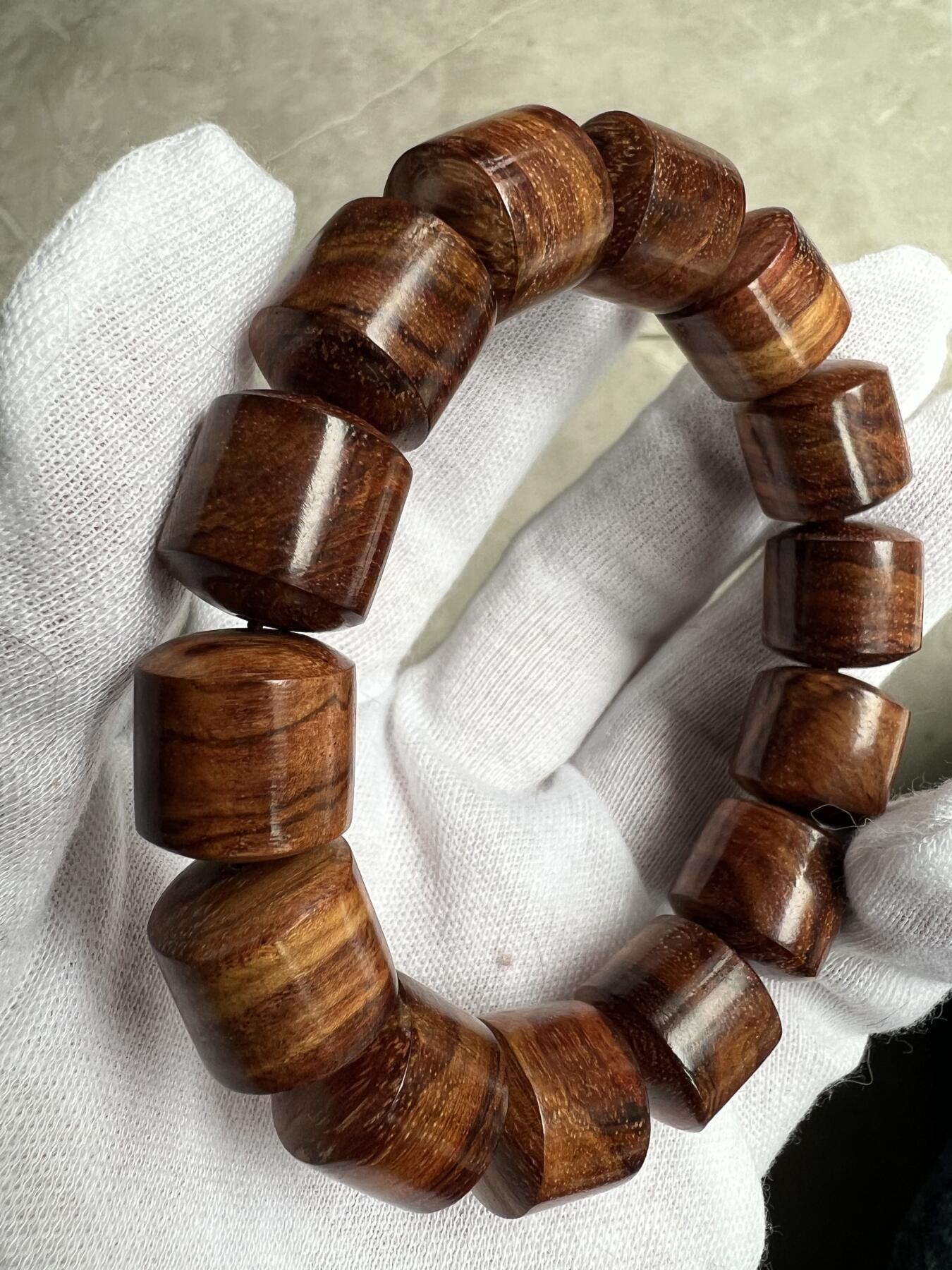 零元拍：海南黄花梨虎皮纹桶珠手串：15MM