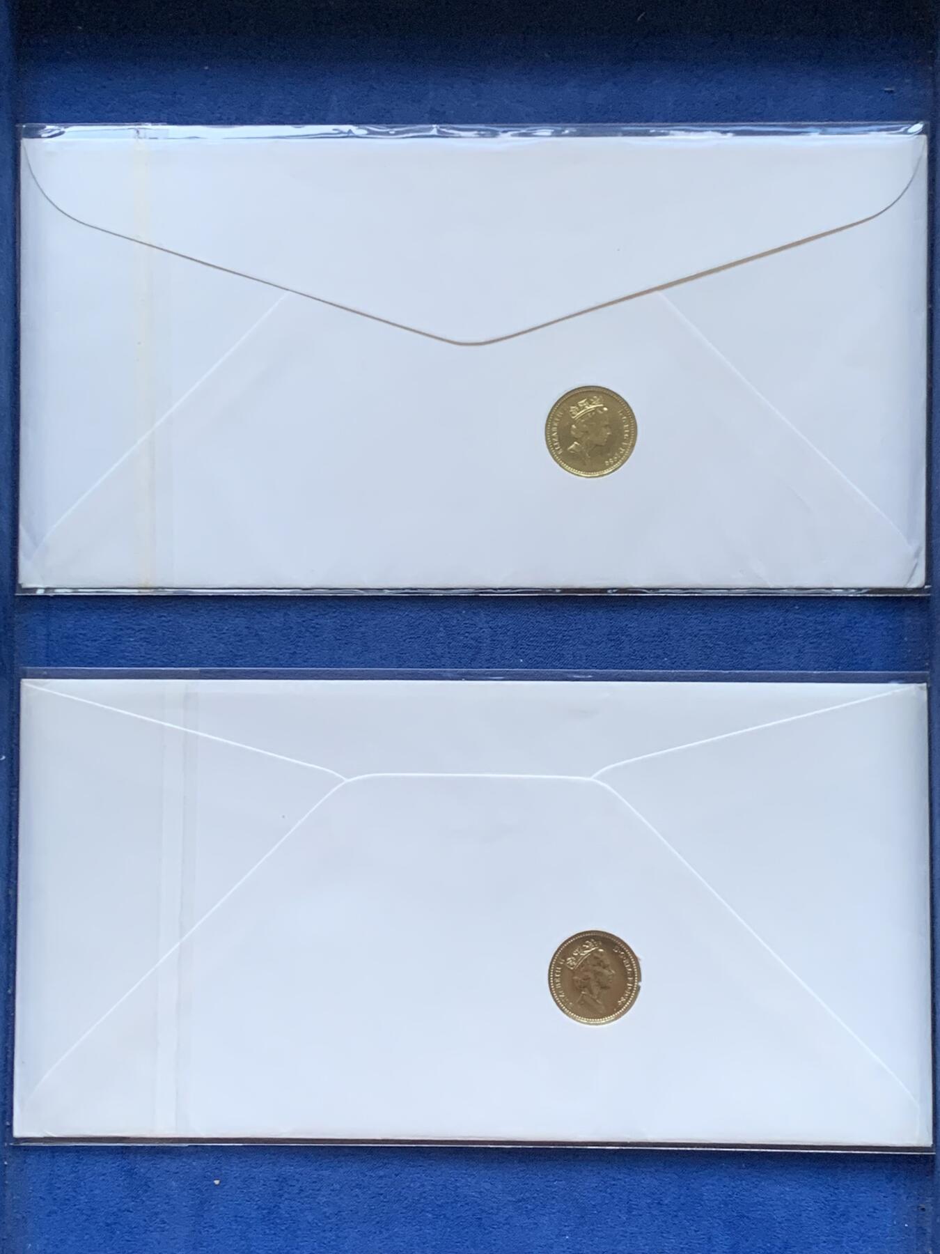 《竞宝斋》第470场 周日，周一，周二 3场连拍 （全场包邮）欢迎送拍 两枚一组 1986年英国老1英镑首日封/邮币封（Royal Mint和Royal Mail联合发行）