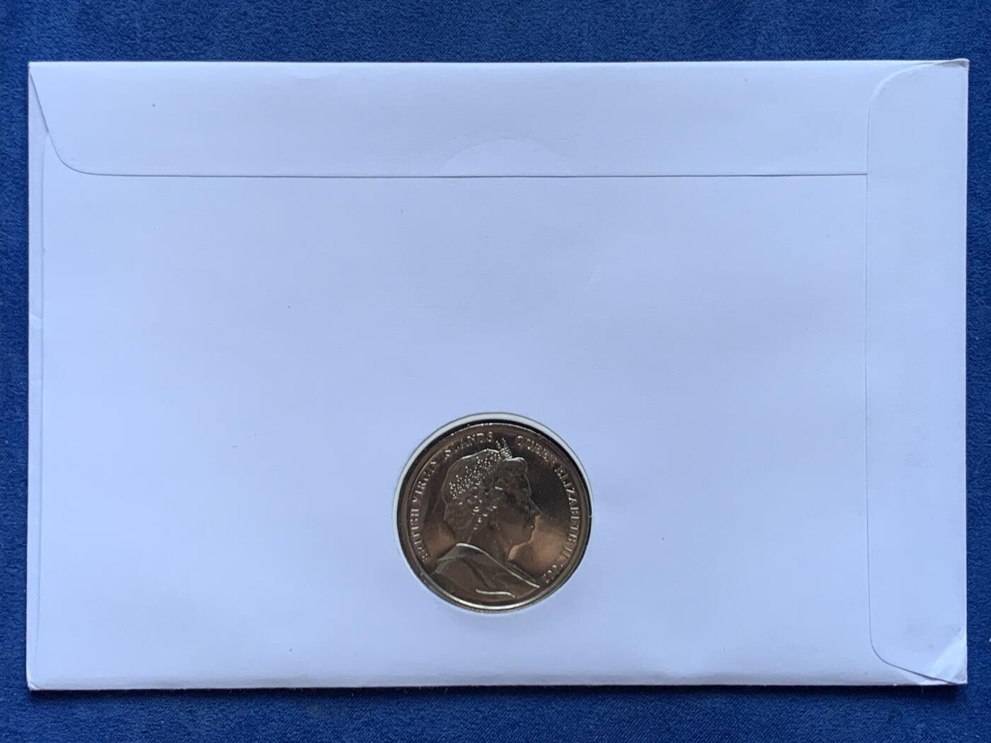 《竞宝斋》第470场 周日，周一，周二 3场连拍 （全场包邮）欢迎送拍 英属维京群岛2002年女王母亲逝世1元纪念币，邮币首日封编号0573